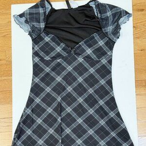 H&M Black Plaid Mesh Mini-Dress